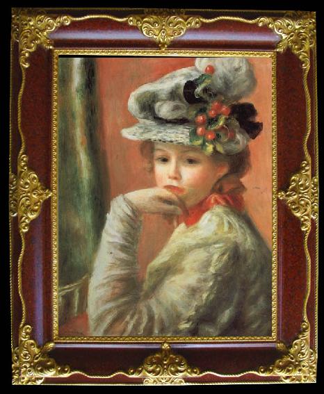 framed  Pierre Renoir Young Girl in a White Hat, Ta119-3